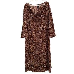 Catherines Black Label Animal Leopard Print Draped Neckline Black Brown Sz 4X
